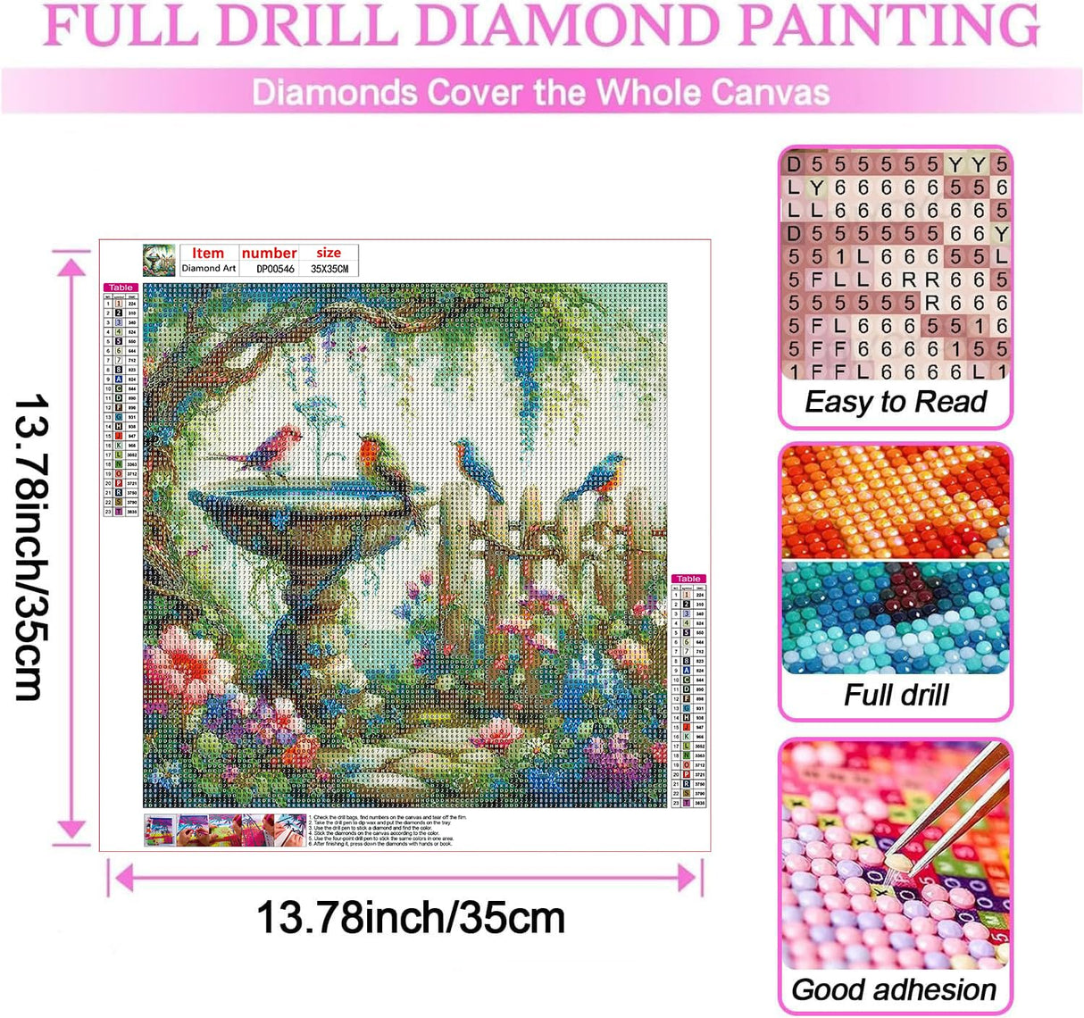 ARPADAMO Garden Birds Diamond Art Kits for Adults,5D Diamond Painting DIY Animal Diamond Art Diamond Painting Kits for Adult,Round Full Drill Diamonds, Diamond Art Kits for Home Decor-13.78x13.78inch ARPADAMO