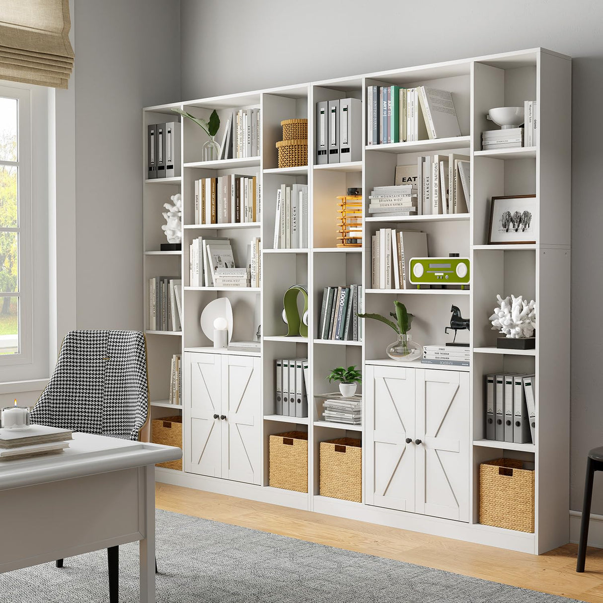 oneinmil 74" Tall Bookshelf and Bookcase, 6-Tier Wooden Bookshelves with Cabinet Doors, Floor Bookshelves and Office Storage Cabinets for Home Office, Living Room (74" H x 45" W) oneinmil