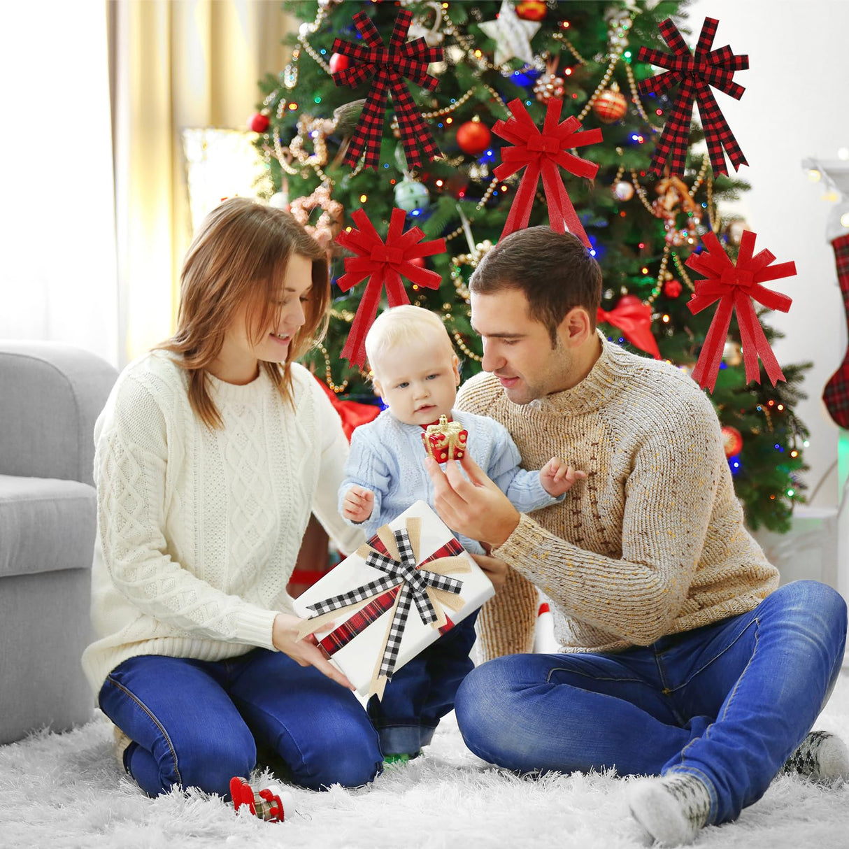 Whaline 10 Rolls 50 Yard Christmas Plaid Burlap Ribbon Rolls 1 Inch Gift Wrapping Ribbon Winter Xmas Decorative Ribbon for DIY Crafts Wreath Bow Making Supplies Whaline