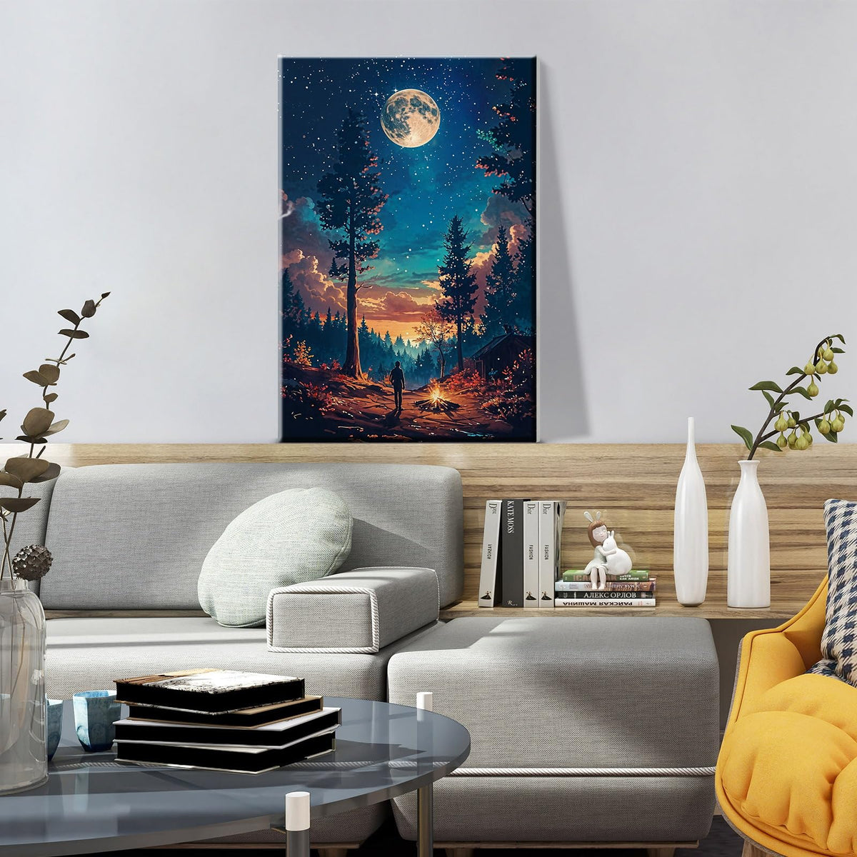 ATDMS Paint by Number for Adult Beginner - DIY Landscape Moon Forest with Frame and Easel for Wall Hanging Home Room Decor - 7.87x11.81 Inch ATDMS