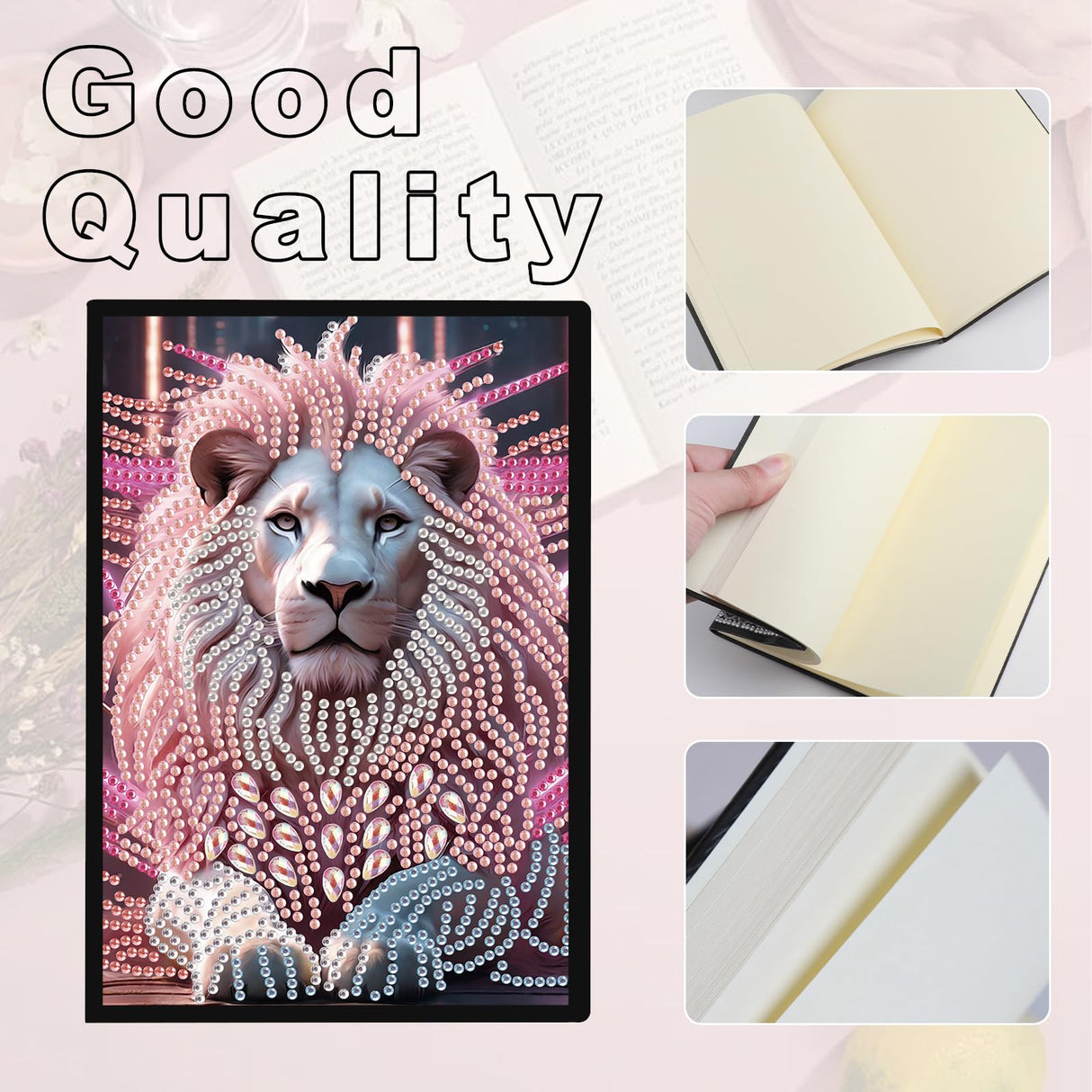 JZHYOAN DIY Diamond Painting Blank Notebook Kits Lion Special Shape Diamond Art Kits Dairy Travel Drawing Message Art Gifts Notepad A5 Hardcover Journal Note Book for Work Note Taking Adult JZHYOAN
