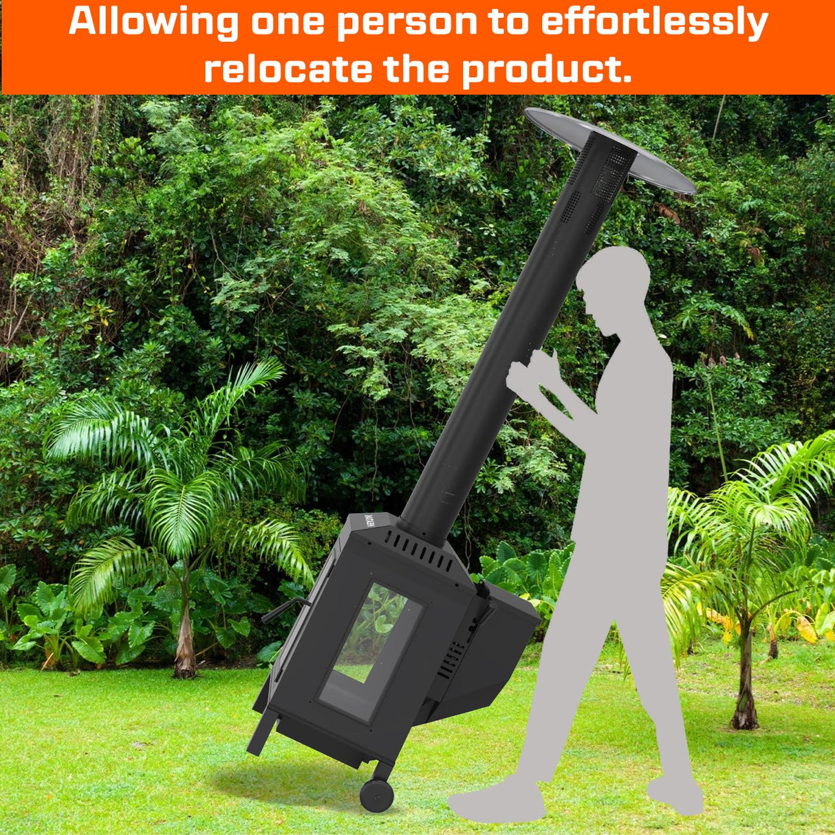 HEATAK 75,000 BTU Outdoor Patio Heaters, Wood Pellet Heater Outdoor with Wheels, Pellet Heaters for Outdoor Use, Home, Gardens & Commercial - Black HEATAK