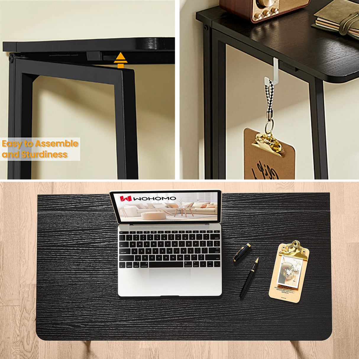 WOHOMO Folding Computer Desk, Small Writing Foldable Desk 31.5", Space-Saving Laptop Table, Easy Assemble Workstation for Home Office,Black WOHOMO