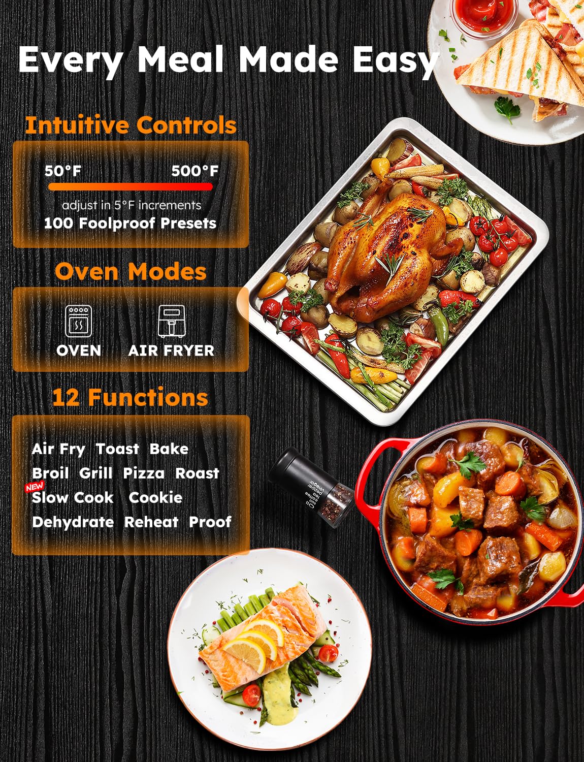 Nuwave Bravo XL Pro Air Fryer Toaster Oven, Improved 100% Super Convection, Quicker & Crispier Results, 100 Presets, Multi-Layer Even Cooking, 50-500F, Smart Probe, PFAS Free, 30QT, Stainless Steel Nuwave