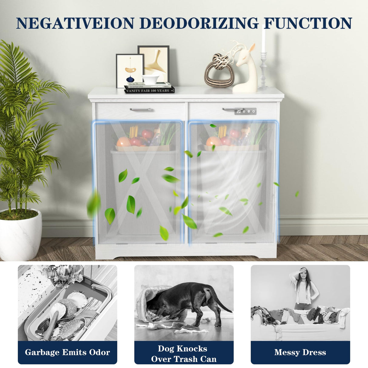 TOLEAD Tilt Out Trash Can Cabinet, 10 Gallon Kitchen Trash Cabinet Hidden Trash Can with Deodorizing & Negative Ion Pet Proof for Kitchen,Dining Room, Living Room,Double White TOLEAD