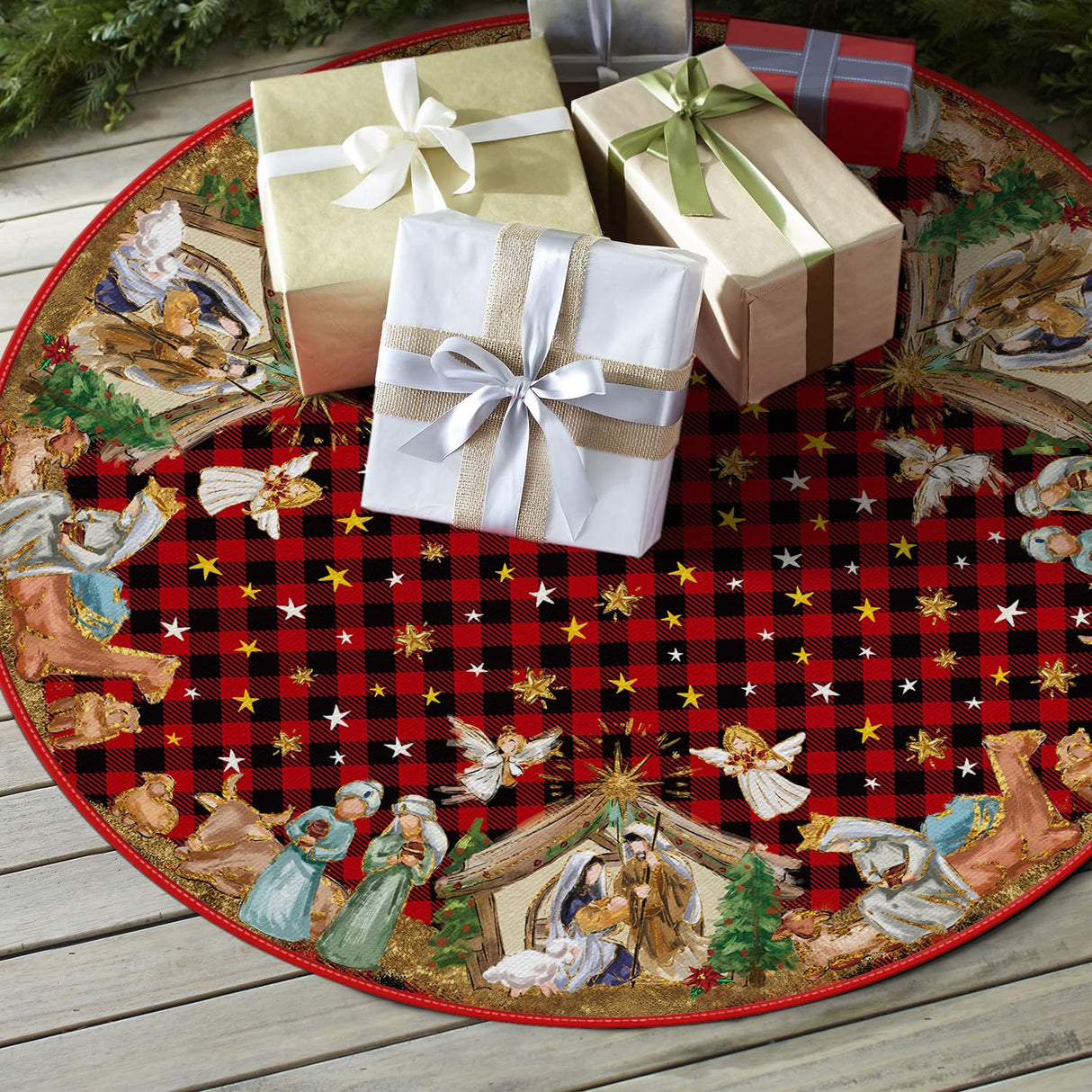 AVOIN colorlife Buffalo Plaid Christmas Tree Skirt 36 Inch, Winter Holiday Tree Decoration AVOIN colorlife