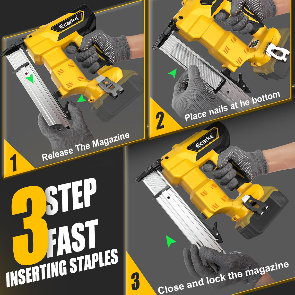 18GA Cordless Brad Nailer for Dewalt 20V MAX Battery: Electric Brad Nail Gun with 18 Gauge Nails for Upholstery Woodworking - Brushless- 2 Mode - 5/8 to 1-1/4 Inch - Tool Only Ecarke