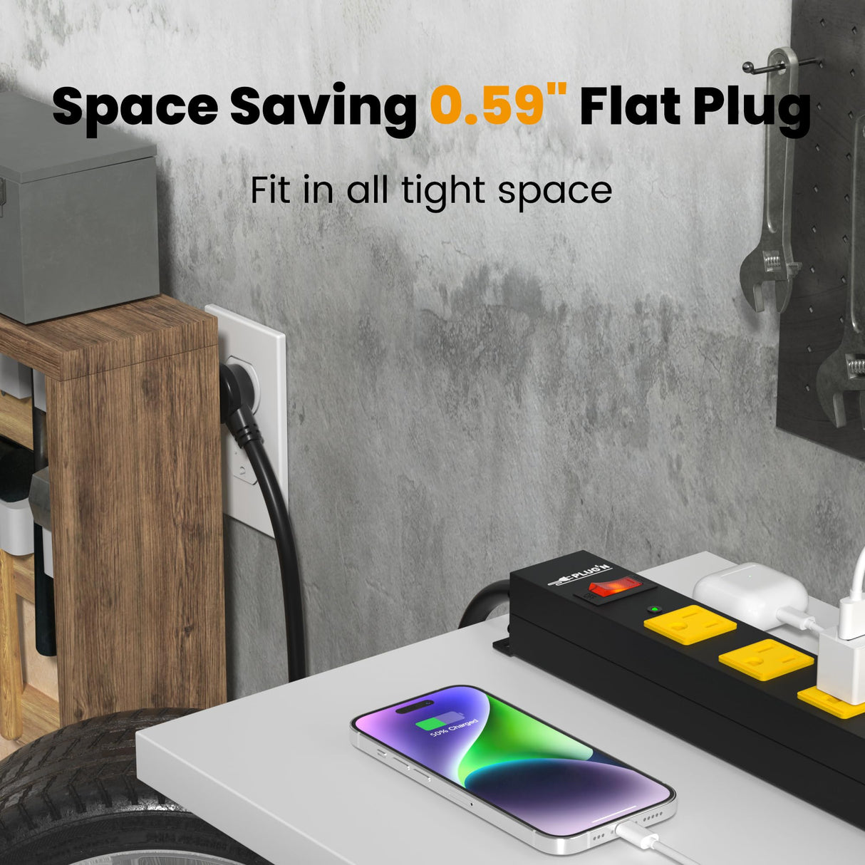 12 Outlet Long Power Strip, 3FT Power Cord, 2100 Joules Surge Protector, Wide Spaced Outlet Power Bar, Overload Protection Switch, Industrial Heavy Duty for Work Bench, Shop, Garage Plug'n