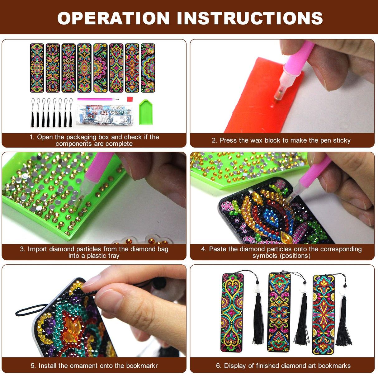 geesfayan 8 Pcs Diamond Art Bookmarks Kits for Adults with Tassel, 5D DIY Book Marks Dimond Art Paintings Gem Art,Diamond Painting Bookmarks for Book Lovers(Mandala) geesfayan