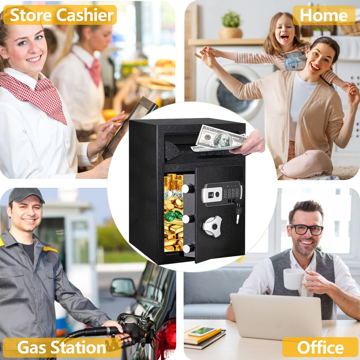 2.6 CUB Depository Drop Safe Fireproof, Front Drop Slot Lock Box with Digital Combination and Anti-Fishing, Silent Deposit Safe Box, Security Money Safe for Cash Slips Expense Business Office Home KAER