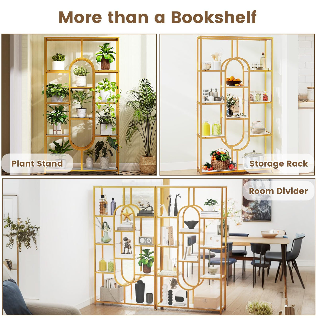Giantex 5-Tier Bookshelf, 69" Tall Geometric Bookcase w/ 10 Open Shelves, Oval Shape, Modern Gold Display Shelf w/Metal Frame, Freestanding Storage Organizer for Living Room, Office Giantex