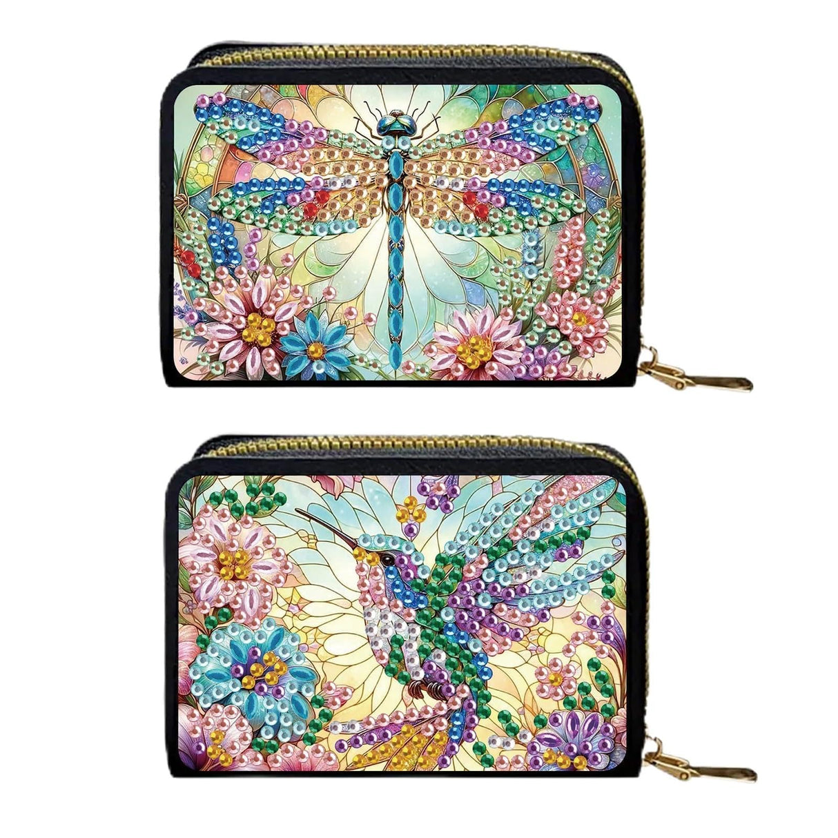Anti-demagnetization Credit Card Holder, 5D DIY Diamond Art Painting Zipper Credit Cards Wallet for Women Accordion Card Cases Holder KeyChain Wallet-2PCS WoodArtSupply