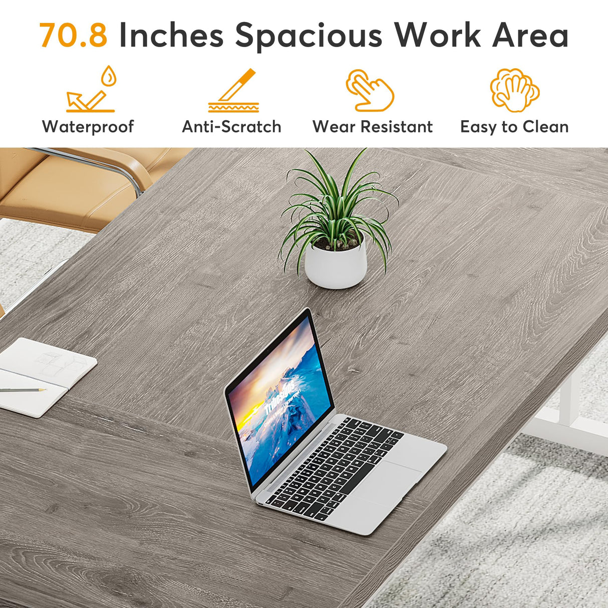 Tribesigns 70.8-Inch Executive Desk, Large Computer Office Desk Workstation, Modern Simple Style Laptop Desk Study Writing Table Business Furniture for Home Office (Grey/White, 70.8 Inch) Tribesigns