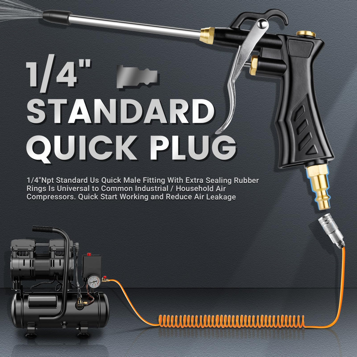 High Volume Air Blow Gun with Brass Adjustable Air Nozzle, Industrial Air Blower Gun with 2 pcs Steel Extensions and 13.7 Inch Universal Blow Hose, Pneumatic Air Gun Air Compressor Accessories Tool SARDVISA