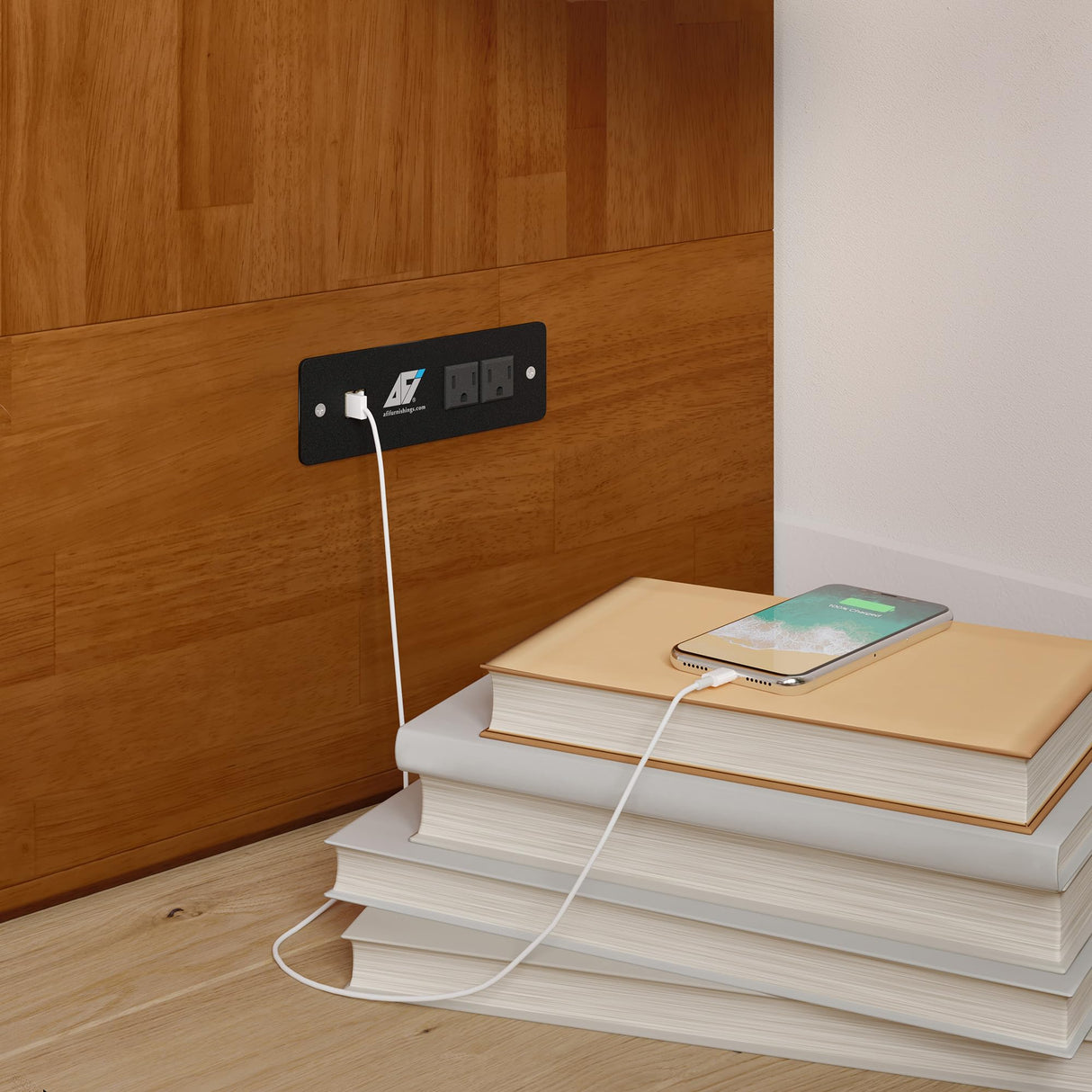 AFI Hamilton Full Murphy Bed Chest with Mattress, Storage, and Built-in Charger in Light Toffee AFI