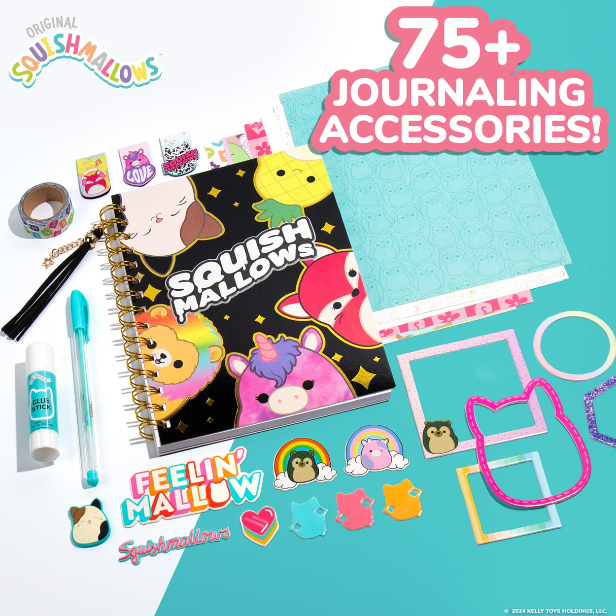 Squishmallows Original DIY Journaling Kit, Includes Craft Supplies Like Cute Stickers for Journaling, Sketch Pad, Cam The Cat Charm, Keychain, Fun Scrapbook Kit, Girl Gifts, Art Set Squishmallows