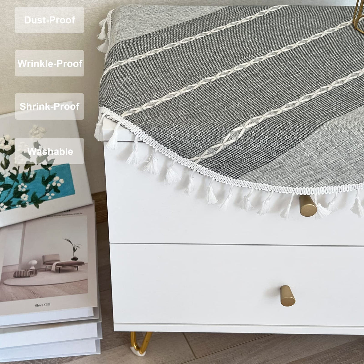 Hpxrom Rustic Small Round Tablecloth Grey Cotton Linen Large Doily Heavy Weight Burlap Table Cloth for Bedside Table Kitchen Dining Party Tabletop Decoration 24 Inch Hpxrom