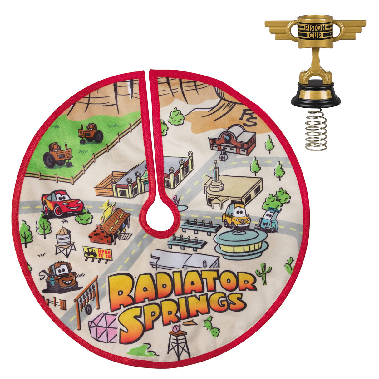 Hallmark Keepsake 2022, Miniature Disney/Pixar Cars Radiator Springs Tree Topper and Christmas Tree Skirt Set Hallmark Keepsake