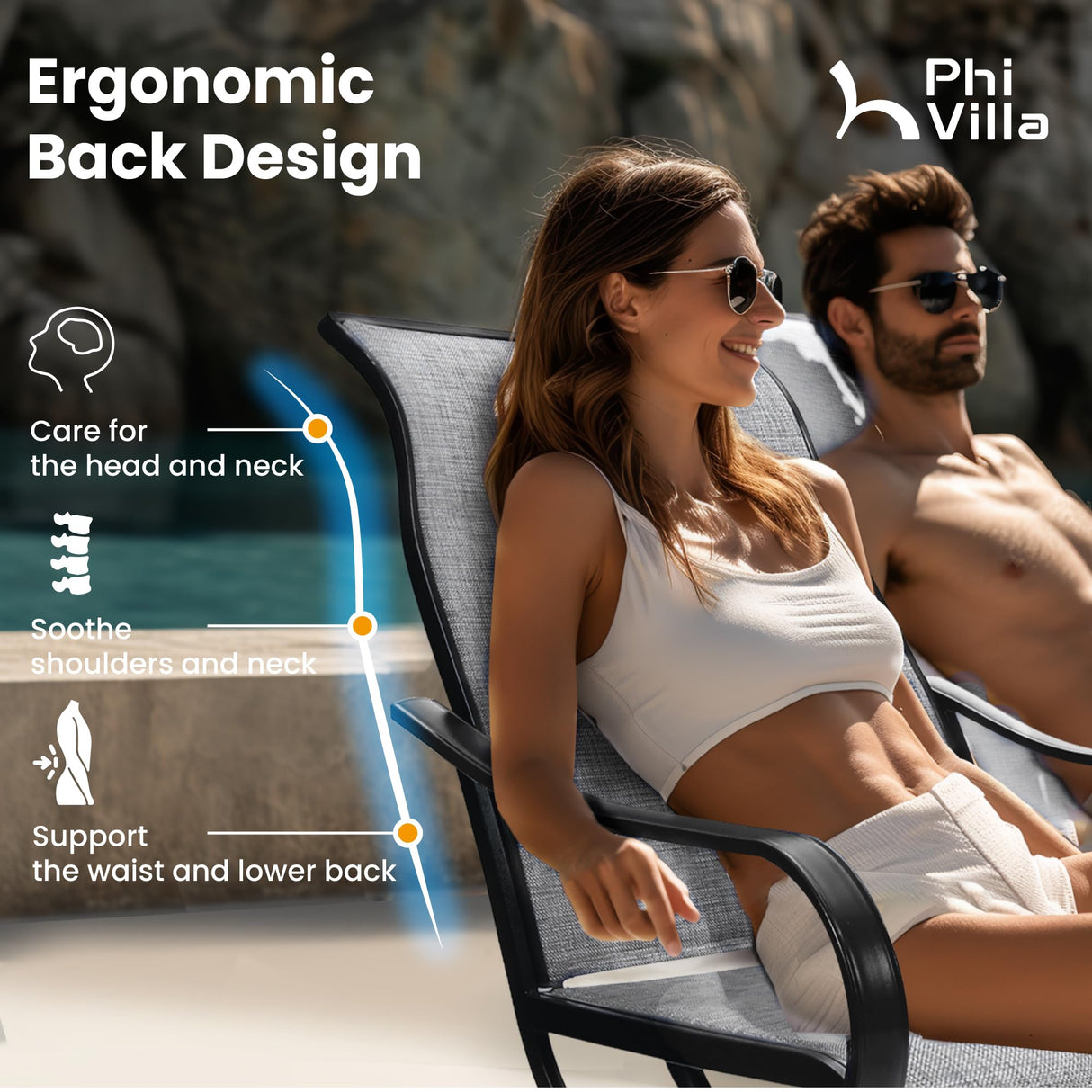 PHI VILLA Patio Dining Set for 6, Large Metal Table and 6 Outdoor Swivel Dining Chairs with Textilene Mesh Fabric, All Weather Patio Dining Furniture Set for Deck Lawn Garden (Gray) PHI VILLA