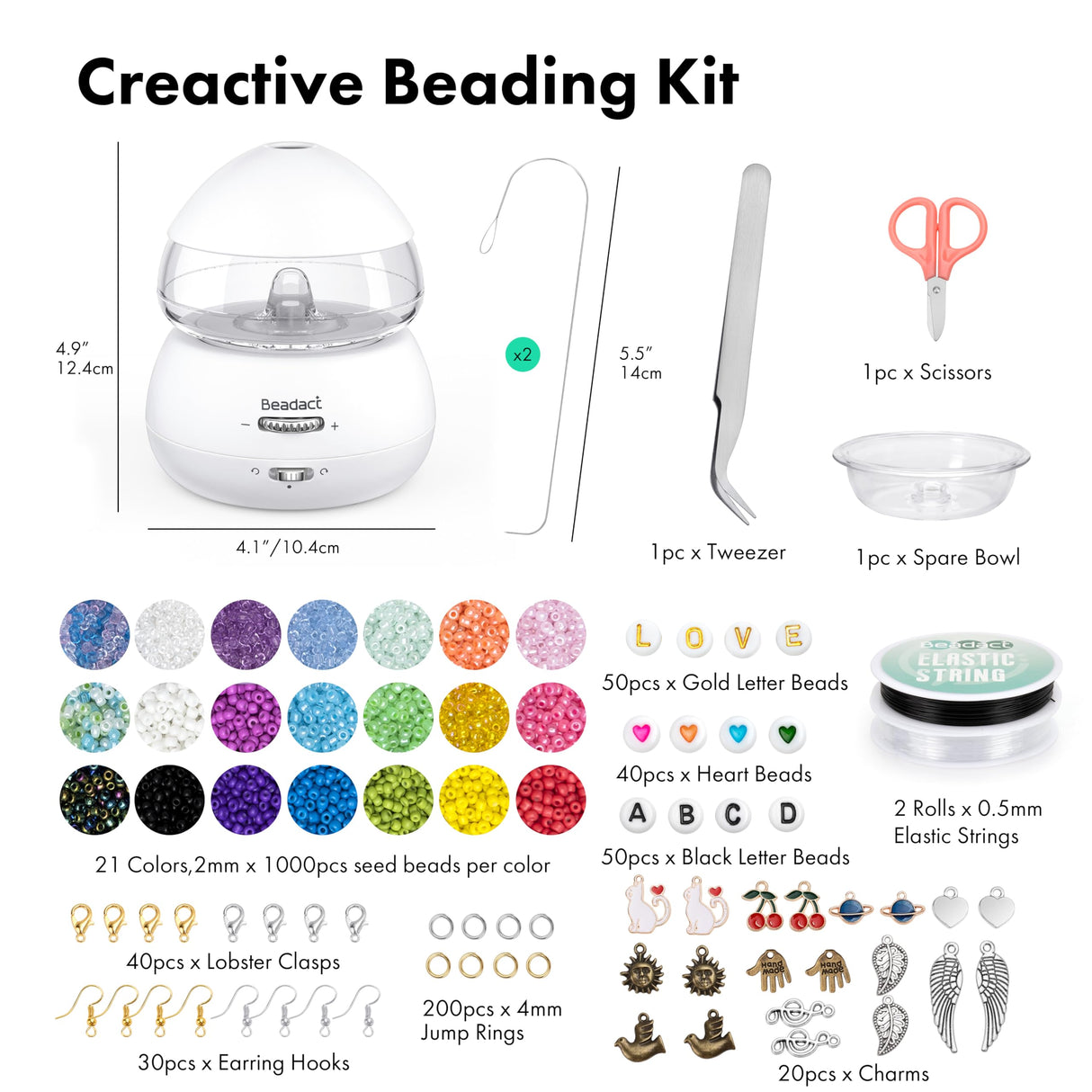 Beadact Electric Bead Spinner, Battery-Powered Clay Bead Spinner with 21000 PCS Glass Seed Beads for Friendship Bracelets Necklace Jewelry Making, Craft Gift for Girls Beadact