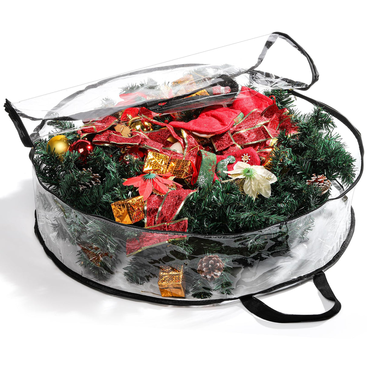 Hedume 2 Pack Wreath Storage Bag, 30" X 8" Clear Everyday Bag, Christmas Wreath Storage Container with Dual Zippered and Reinforced Handle for Holiday Seasonal Wreath Garland Hedume