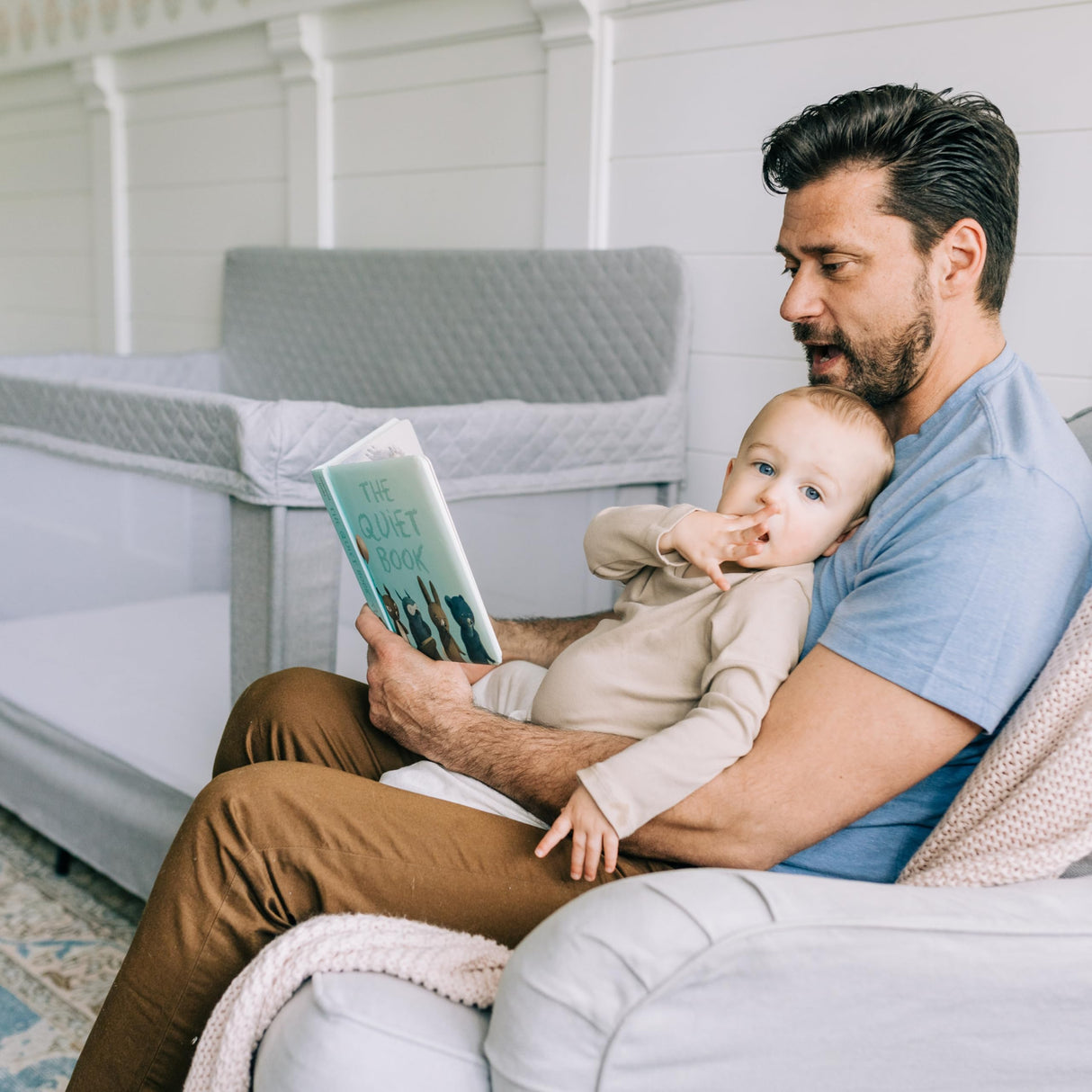 Baby Delight Horizon Full Size Crib, Breathable Mesh Walls, Tool-Free Assembly Baby Bed, Luxe Quilted Easy to Clean Fabric, Grey Baby Delight