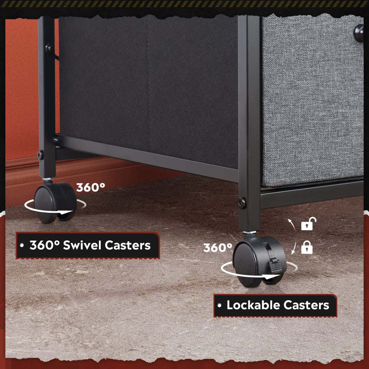 DEVAISE Mobile File Cabinet, Rolling Printer Stand with 3 Drawers, Fabric Vertical Filing Cabinet fits A4 or Letter Size for Home Office, Rustic Brown DEVAISE