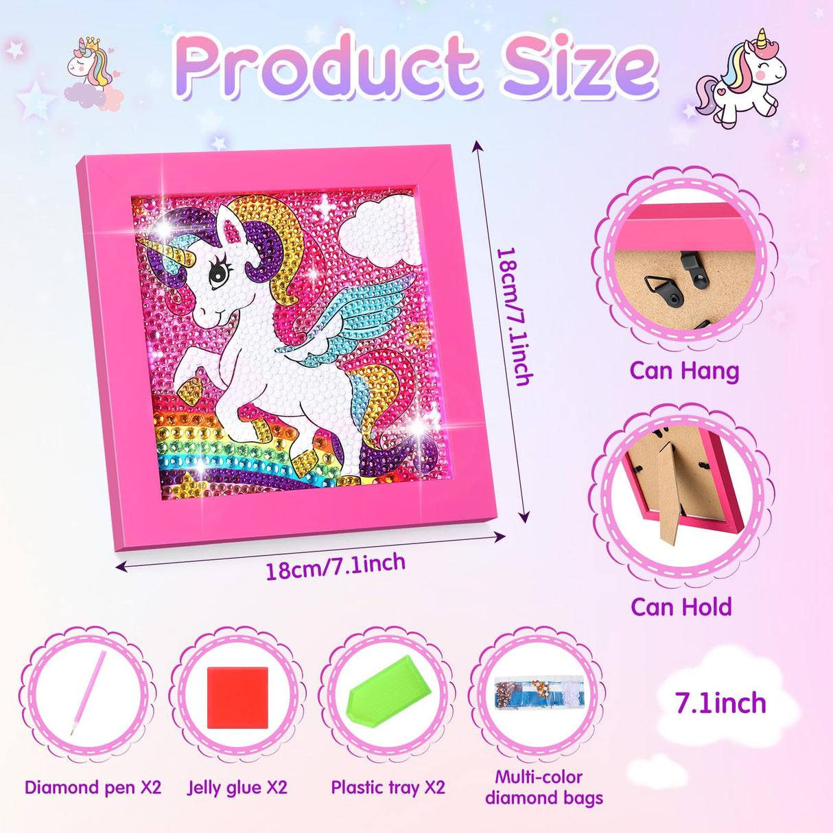 SATINIOR Diamond Gem Kits with Frame for Kids 5D Cute Unicorn Party Favors Diamond Art Crafts DIY 5D Painting Art Kits for Christmas Girls Boys 6 8 10 12 Birthday Embroidery Gifts Party Decorations SATINIOR