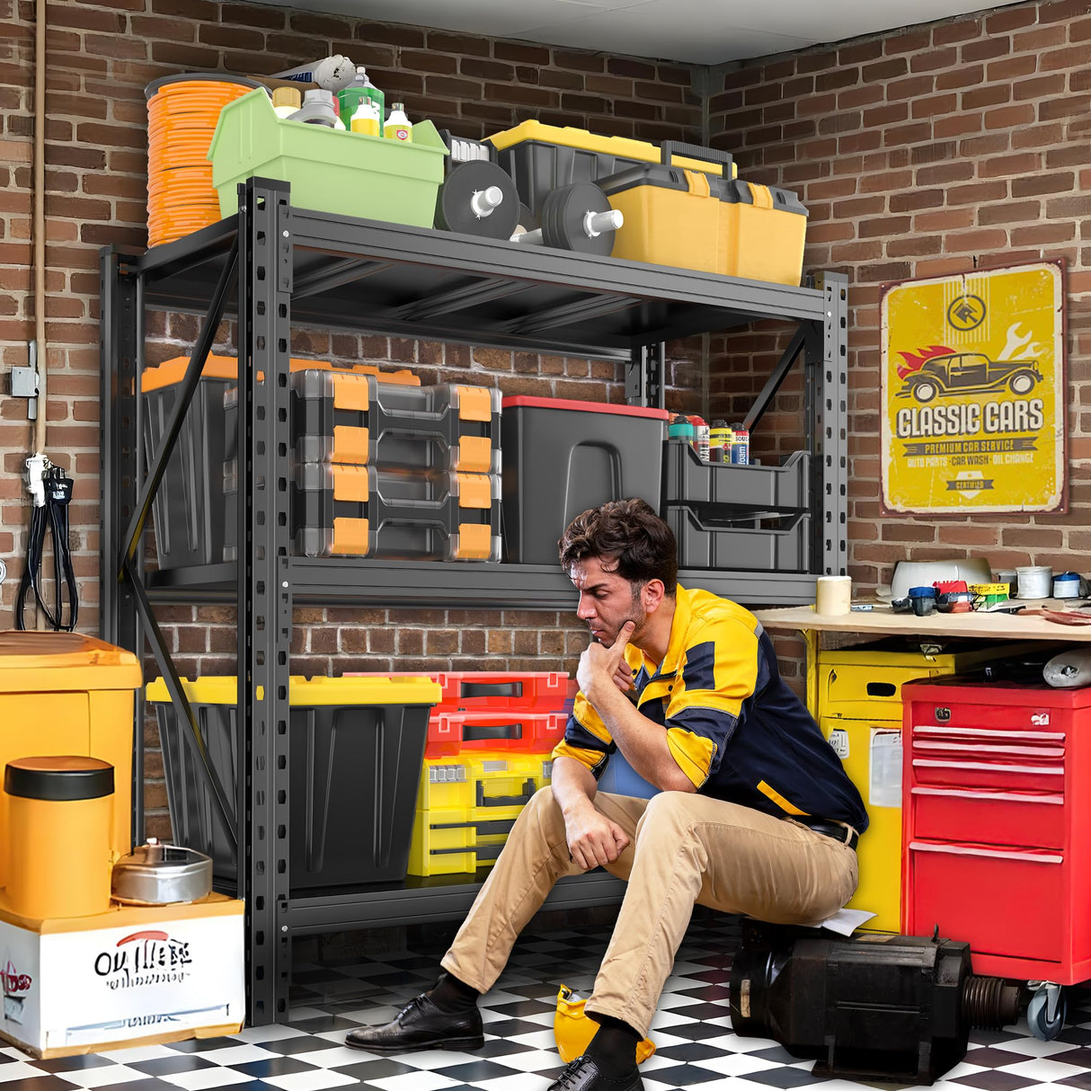 Heavy Duty Storage Shelves, 51.2"W Metal Garage Shelving Units, Durable Adjustable Steel Utility Shelf for Home Commercial Industrial Warehouse Storage Organization Utility Shelving Units, Black PRESTELION