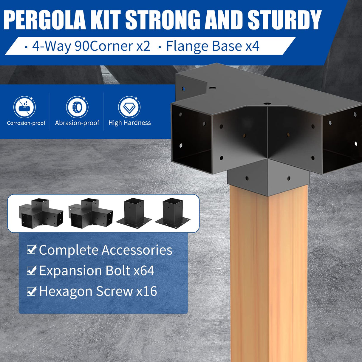 pergola Brackets 4x4 Woodworks Pergola kit Modular Modern Outdoor Pergola Hardware Kit DIY Elevated Wood Stand kit Includes 2 Bracket Shoulders 2 Boots for 4x4 (Actual: 3.5x3.5 Inch) Lumber Likeem