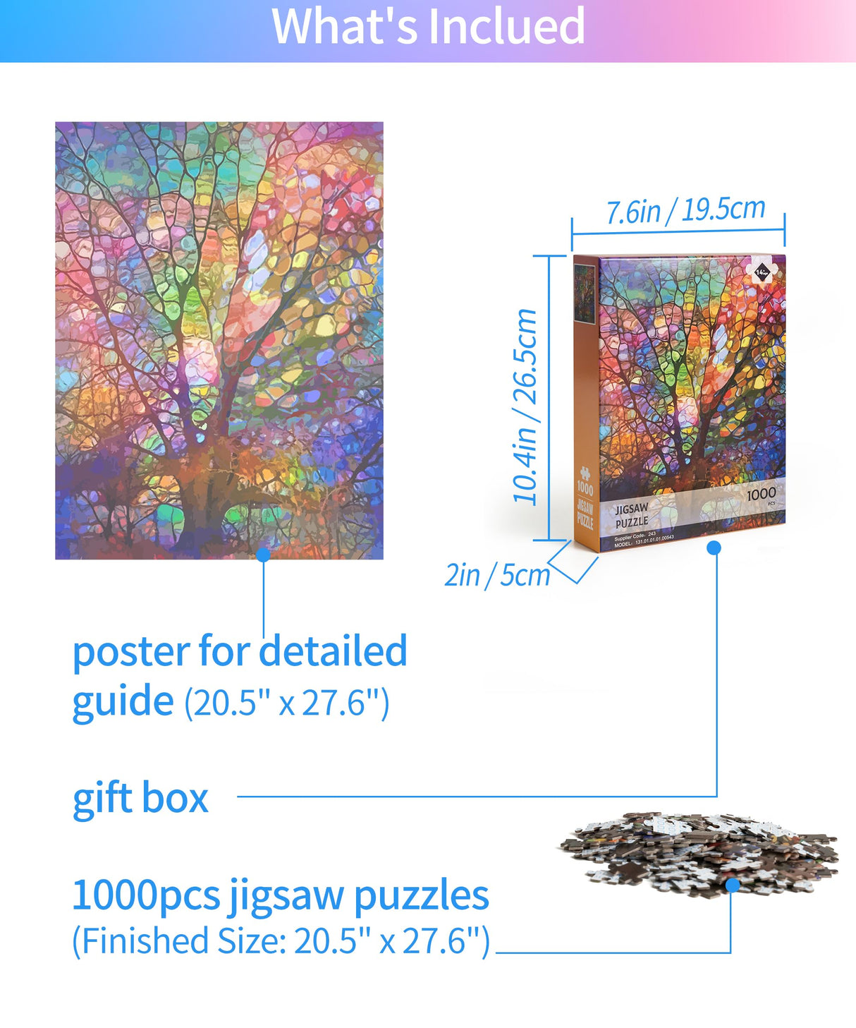 Petrala Jigsaw Puzzles 1000 Pieces for Adults Tree of Life 1000 Piece Puzzle for Adults Colorful Stained Glass Jigsaw Puzzles for Adults Kit with Letters on Back, Fit Together Perfectly Petrala