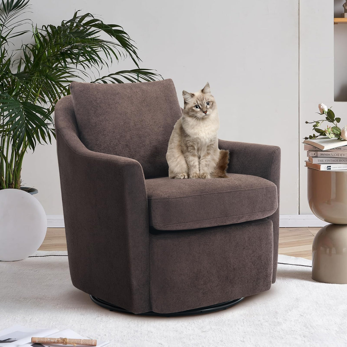COLAMY Swivel Accent Chair Armchair, Upholstered Round Barrel Chair, 360° Swivel Chair, Morden Arm Chair for Living Room/Nursery/Bedroom-Coffee COLAMY