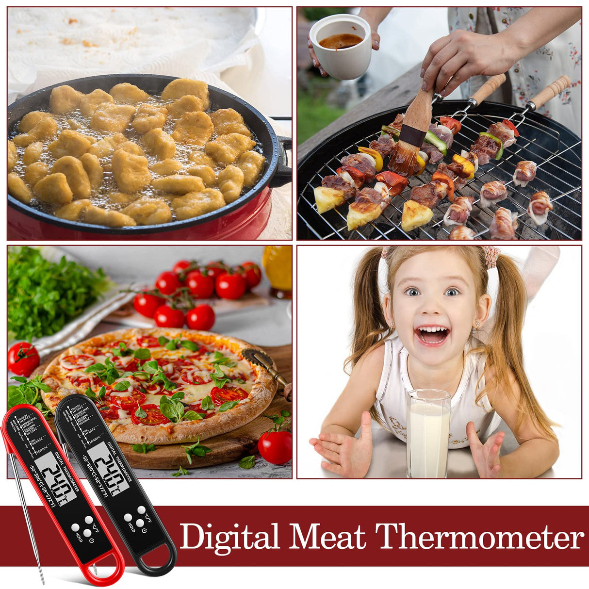 Xuhal 6 Pieces Digital Food Thermometer for Grill Cooking Instant Read Meat Thanksgiving Day Kitchen BBQ Waterproof Thermometer with Foldable Probe Magnet Calibration Turkey Outdoor Fry Xuhal