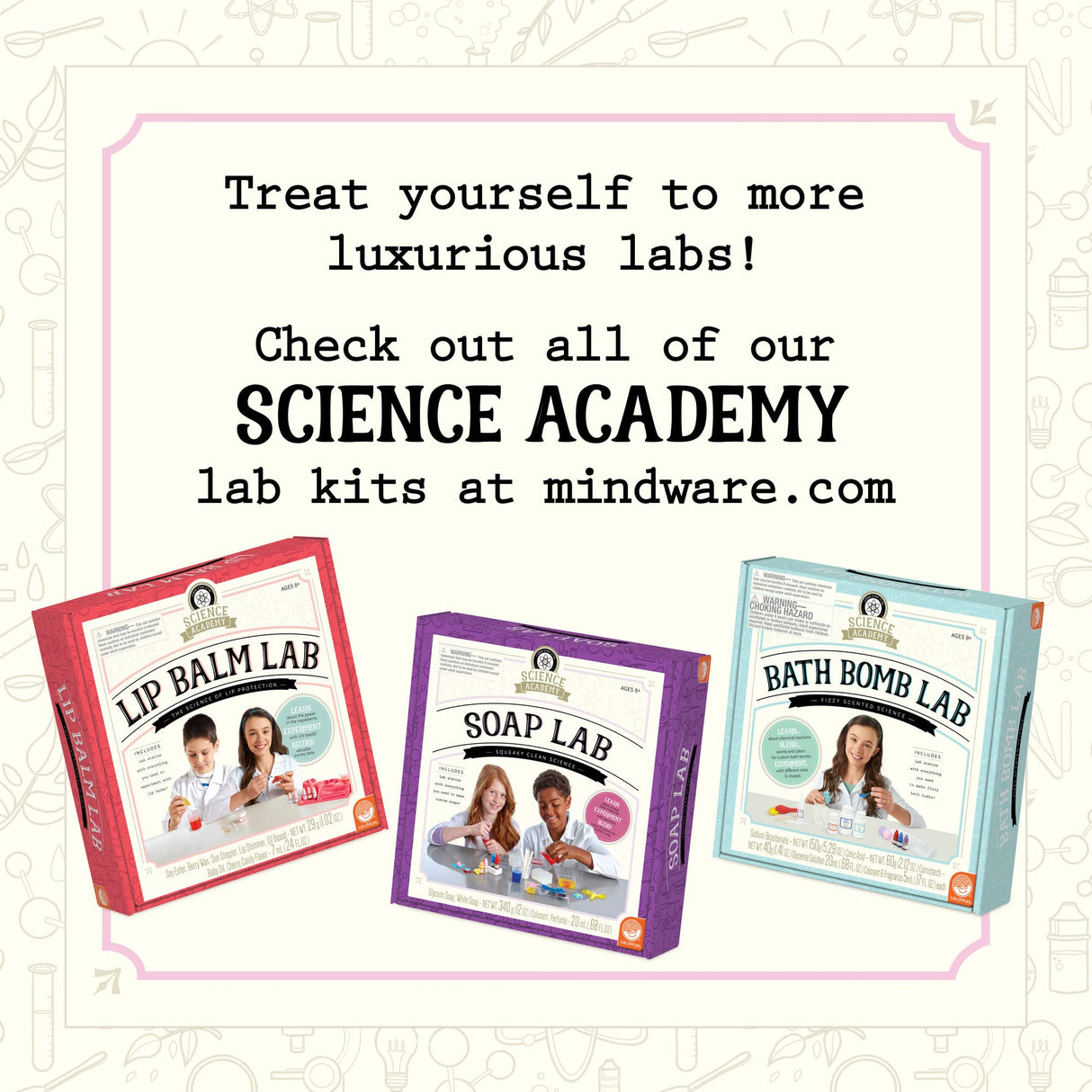 MindWare Science Academy Lava Lip Gloss Lab - 33 Piece Lip Gloss Making Kit - Make 3 DIY Lip Glosses MindWare