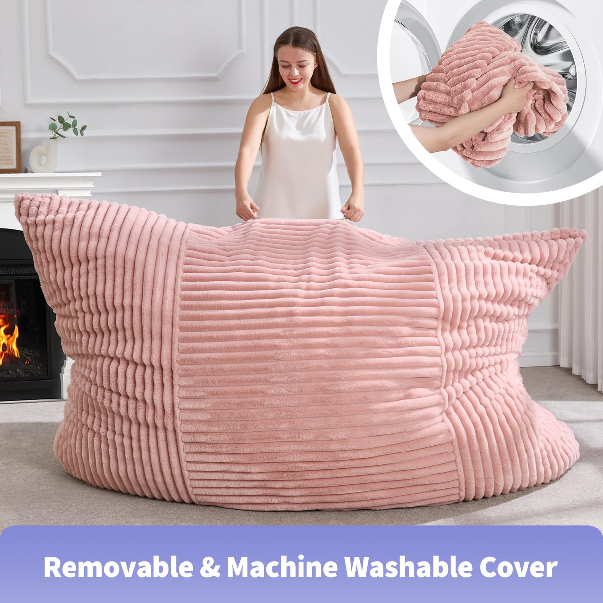 Hobestluk 3 in 1 Bean Bag Chair Giant Bean Bag Chairs Convertible Bean Bag Cushion with Machine Washable Cover, Large Beanbag Chairs for Adult (Pink) Hobestluk