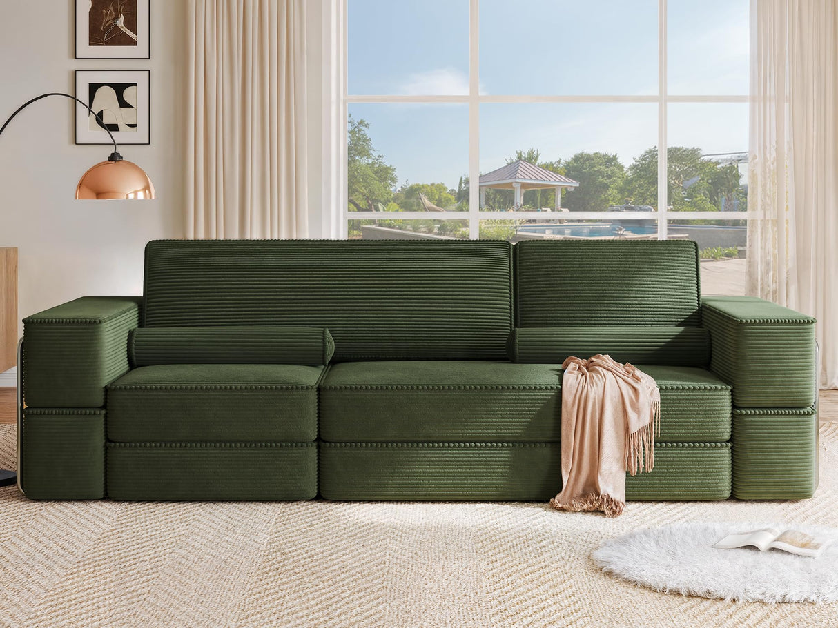 YITAHOME Convertible Cloud Sectional Couch, Comfy Corduroy Sectional Sofa with Deep Seat & High Pillows, Modern Easy-Clean Modular Sectional Sofa for Living Room Bedroom, Green YITAHOME