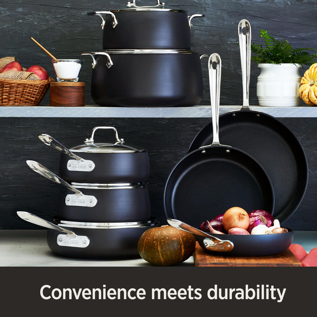 All-Clad HA1 Hard Anodized Non Stick Fry Pan Set 2 Piece, 8, 10 Inch, Induction, Oven Broiler Safe 500F, Pots and Pans Set, Kitchen Frying Pans, Skillets, Premium Cookware, Home, Dishwasher Safe Black All-Clad