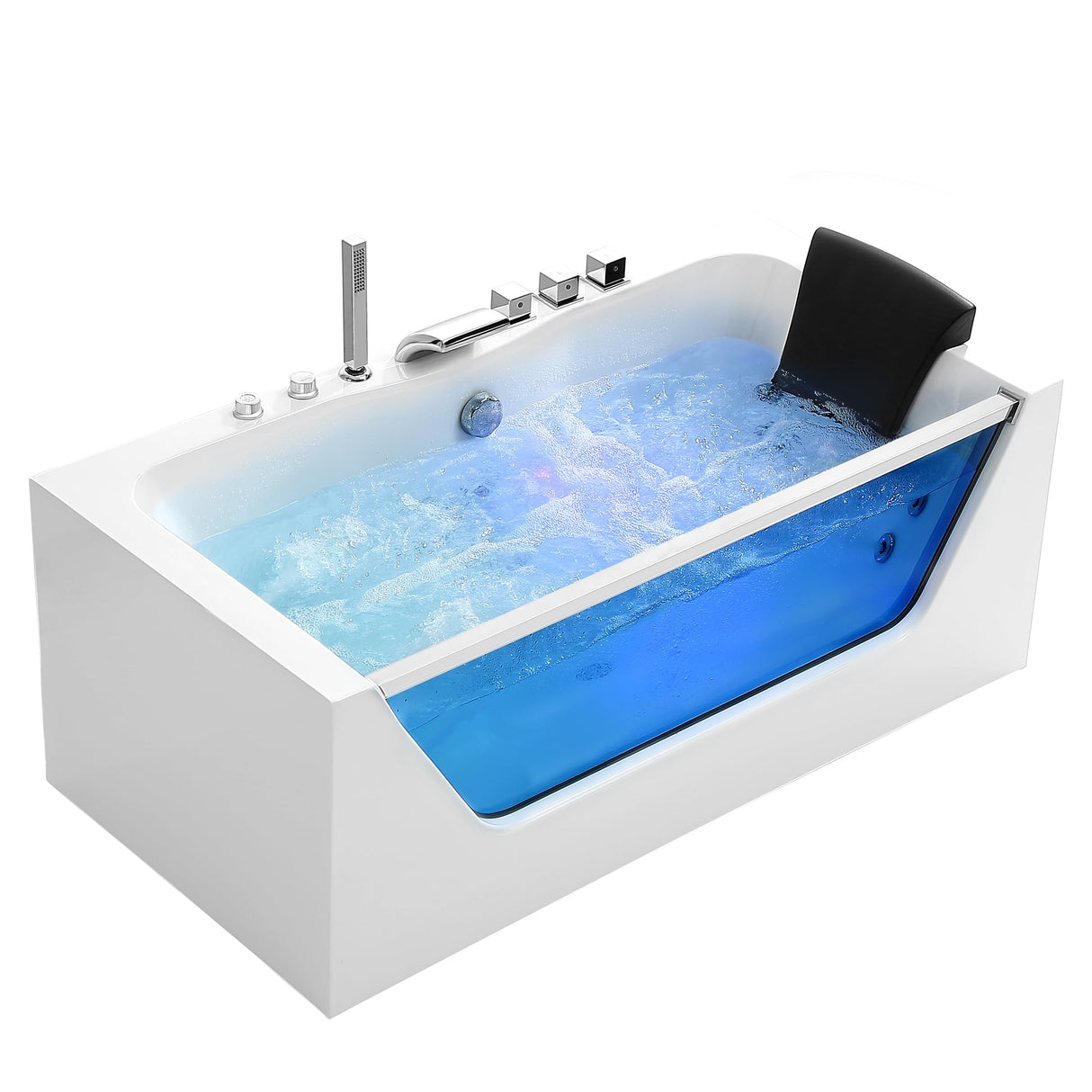 Empava 59 x 29" Whirlpool Tub,750W Acrylic Jetted Bathtub with 11 Jets,Hydromassage with Chromatherapy,3-Side Apron,58 Gallons,ETL Certified Empava