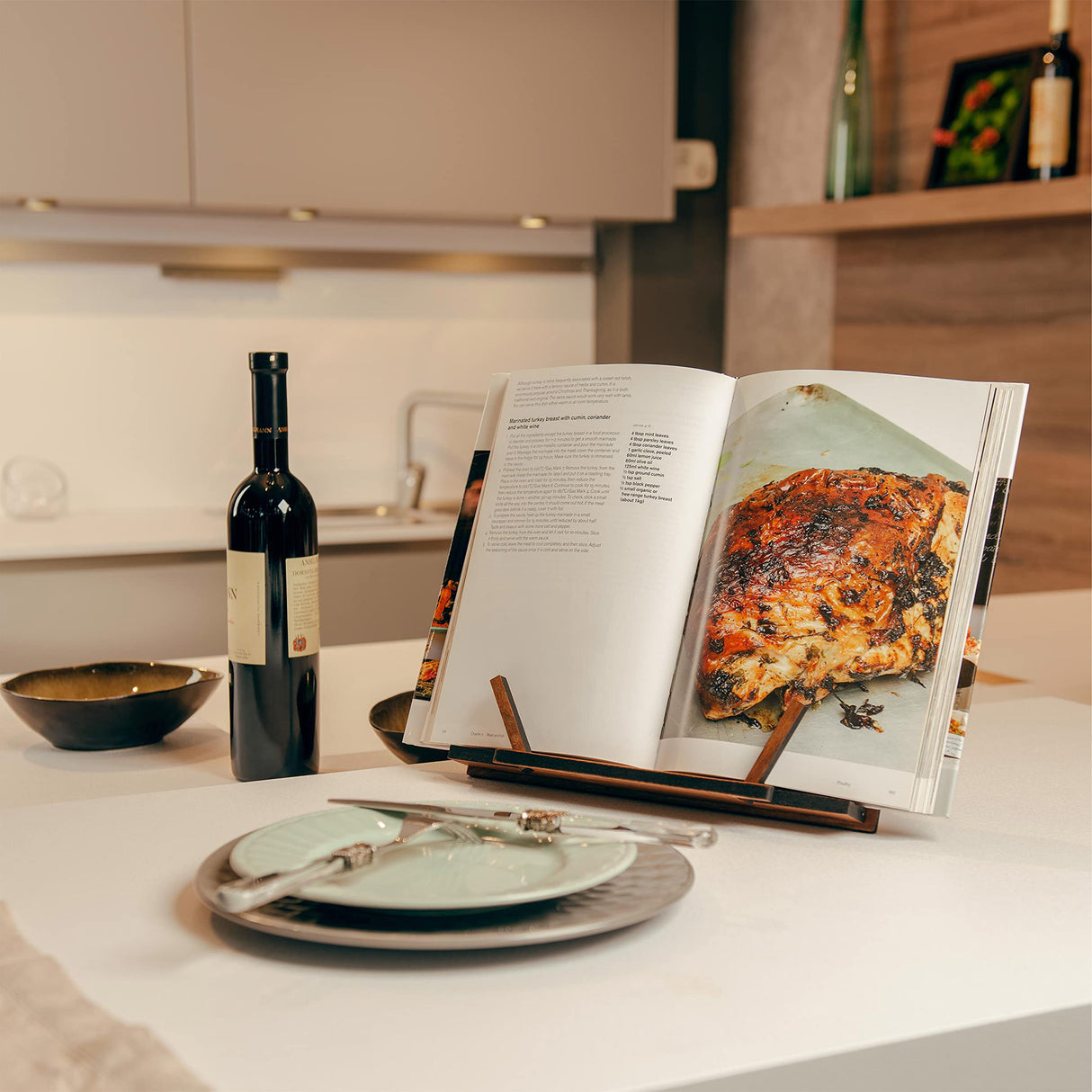 TILISMA Wooden Cook Book Stand β Handmade Walnut Book Holder for Reading Hands Free β Cookbook Stand for Kitchen Counter β Recipe Holder β Reading Accessories for Kitchen β Cookbook in Ipad and Tablet TILISMA