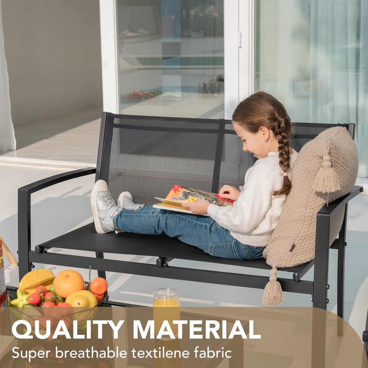 Devoko 4 Pieces Patio Furniture Set Outdoor Garden Patio Conversation Sets Poolside Lawn Chairs with Glass Coffee Table Porch Furniture (Black) Devoko