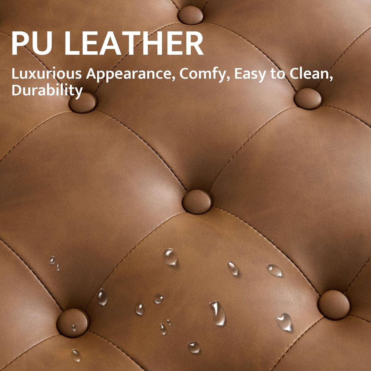 obmedin 31.5" Large Round Storage Ottoman, Upholstered Tufted PU Ottoman Coffee Table, Large Footrest with Solid Wooden Legs and Nailheads, Side Table for Living Room Bedroom Office, Brown obmedin