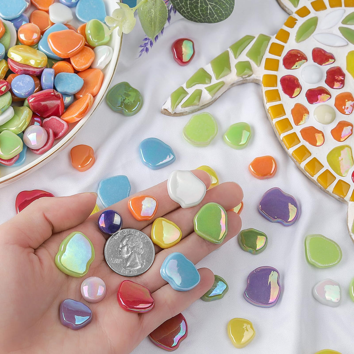 Youway Style Flower Mosaic Tiles for Crafts Bulk,1LB Iridescent Mosaic Tiles Supplies, Petal Mosaic Pieces for Garden Decoration,DIY Glass Mosaic Crafts Youway Style