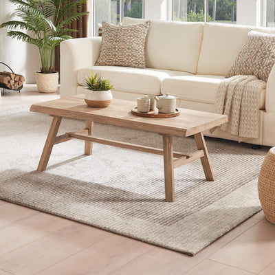 Wnutrees 43" Farmhouse Solid Wood Coffee Table, Rustic Rectangular Center Table for Living Room, Natural