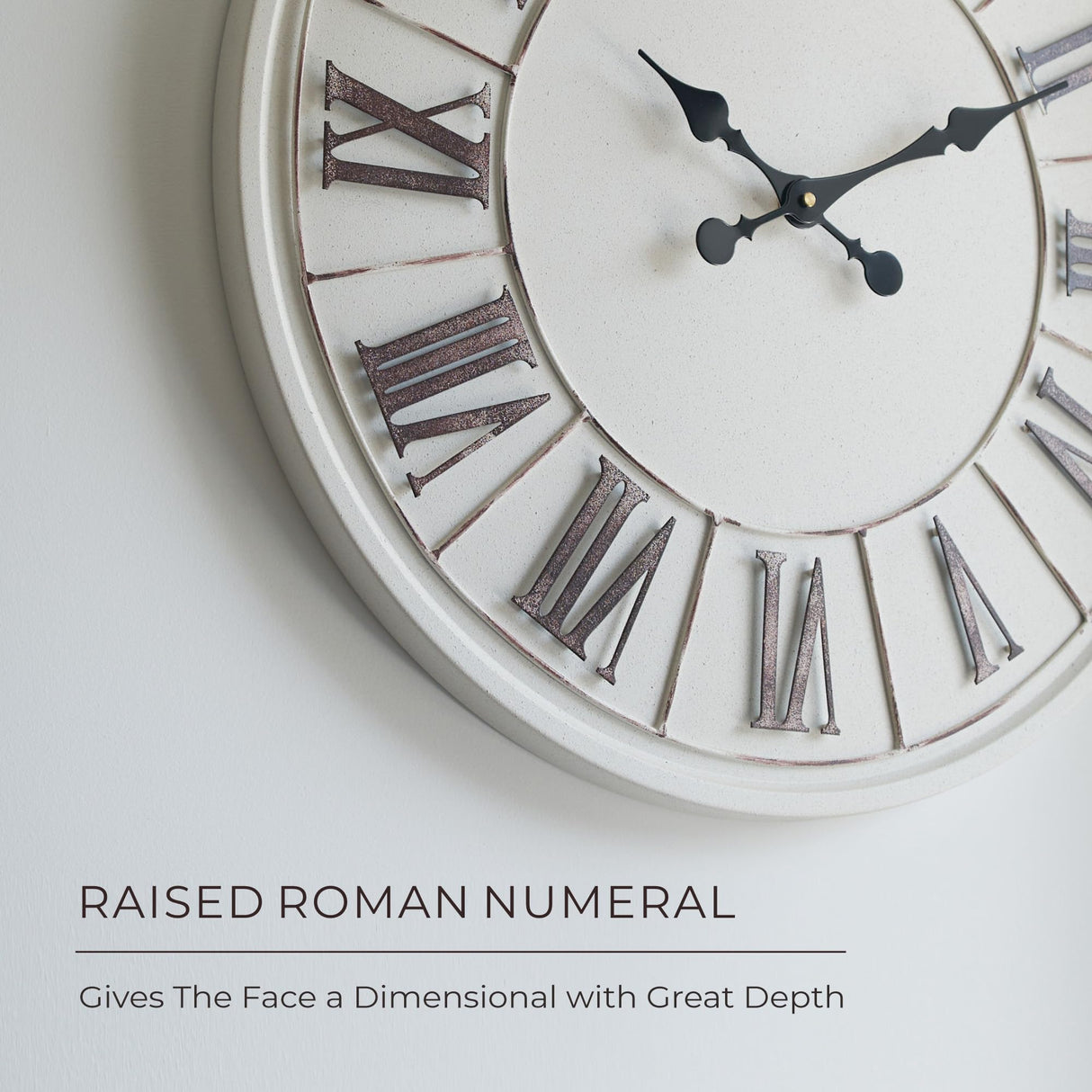 PILIHOME Large Farmhouse Wall Clock - 24 inch, Rustic White, Distressed Roman Numeral, Metal Face, Battery Operated, Modern Farmhouse Decorative Wall Clock for Living Room Decor PILIHOME