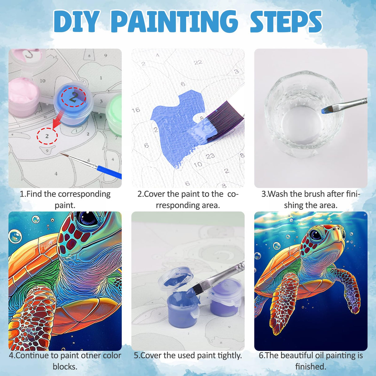 DOMROM Framed Paint by Numbers Kit for Adults Beginners with Wooden Easel, DIY Sea Turtle Paint by Number Kit on Canvas, DIY Oil Painting Kits for Home Wall Decor Gift 12x16inch DOMROM