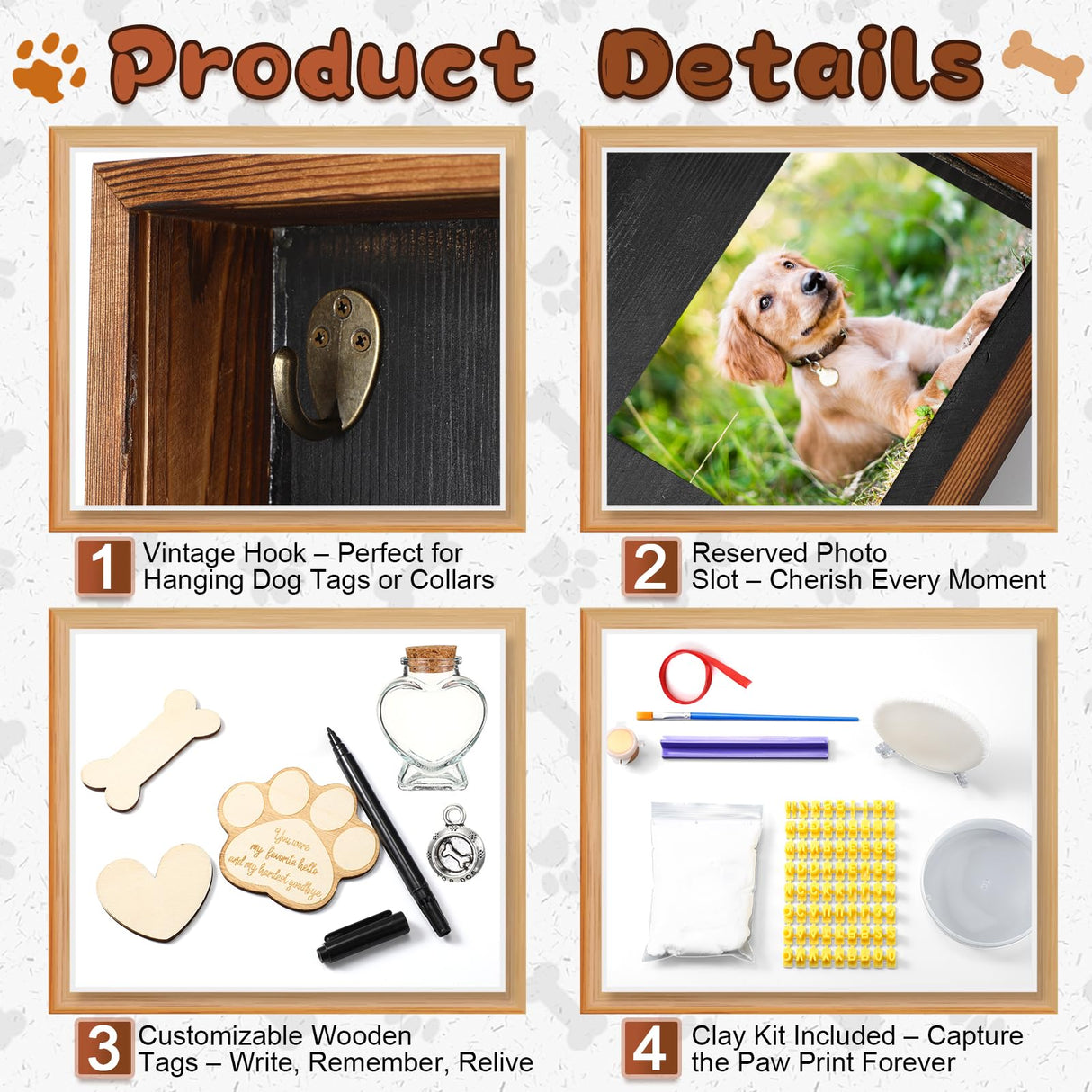 Chunful Pet Memorial Gift Dog Shadow Box Picture Frame with Clay Pet Paw Heart Glass Bottle Wooden Decorations Kit Keepsake Gift for Loss of Dog Death Sympathy Remembrance Display Case(Brown) Chunful