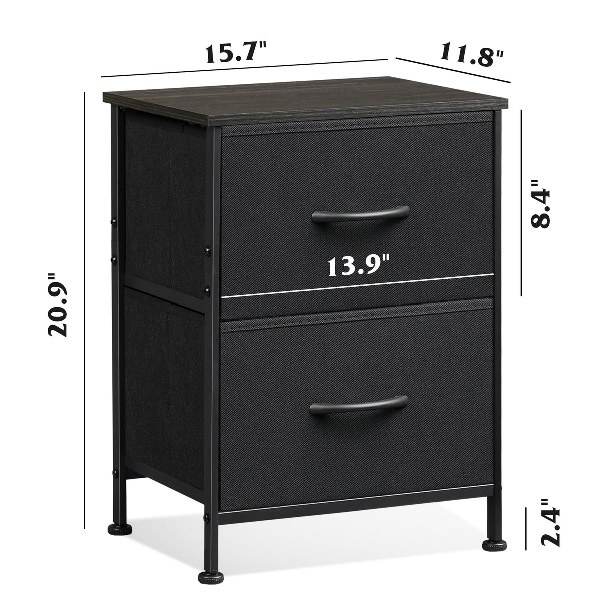 WLIVE Black Nightstand Set of 2, Night Stand with 2 Fabric Drawers, Small Dresser for Bedroom, Bedside Tables for Small Spaces, Dorm, Wood Top WLIVE
