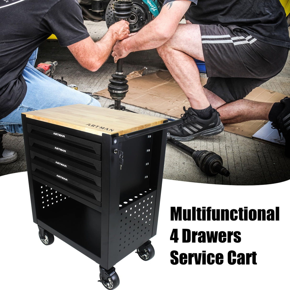 Campfun 4 Drawers Tool Box with Wheels, Rolling Tool Chest Rolling Tool Cart with Drawers, Multifunction Tool Box for Mechanic Tool Cart, Tool Box Organizers and Storage for Garage, Black Campfun