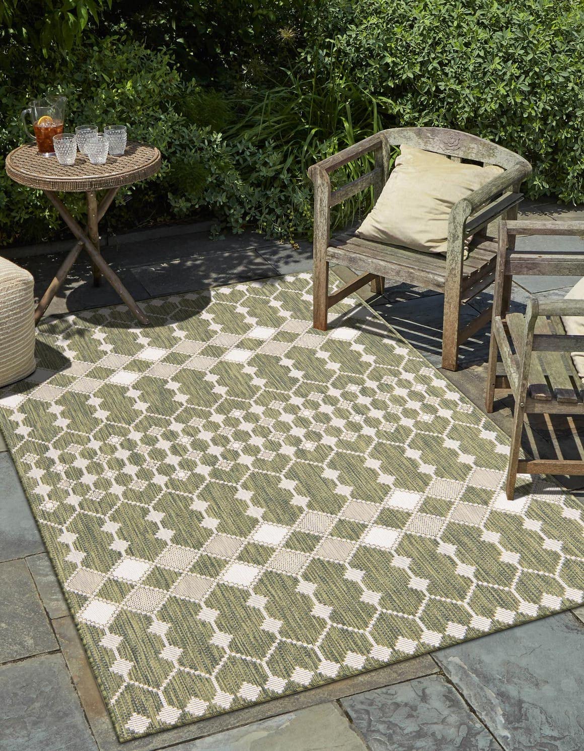 Unique Loom Outdoor Trellis Collection Area Rug - Traliccio (10' x 14' 1" Rectangle, Green/ Ivory) Unique Loom