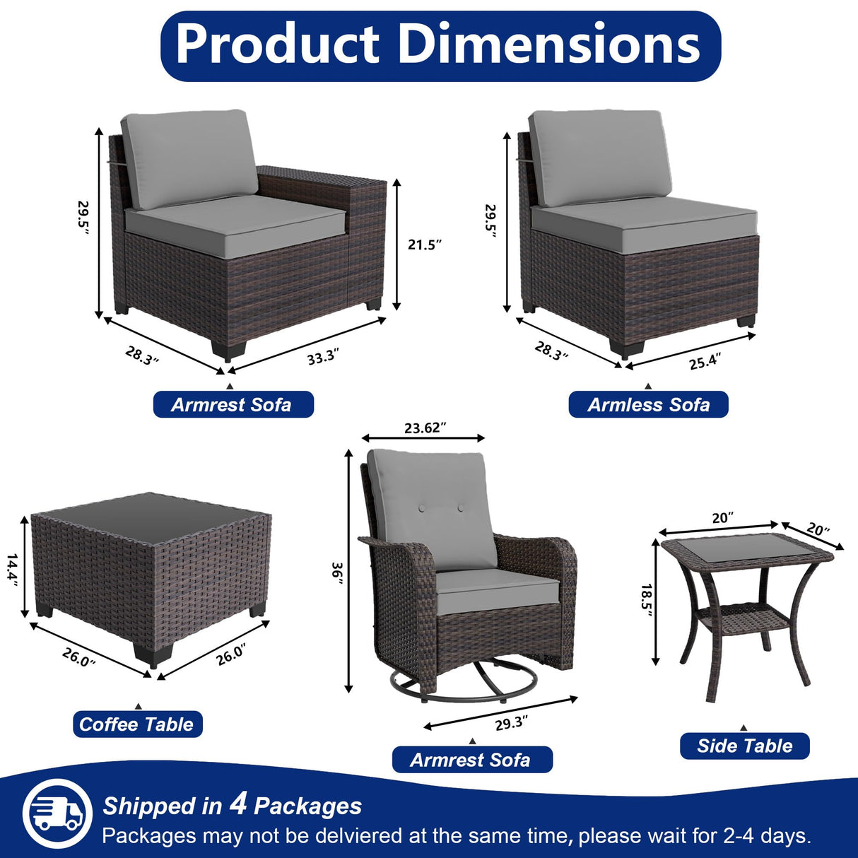ASJMR 9 Pieces Patio Furniture Set with 2 Swivel Chairs Patio Furniture Outdoor Sectional Sofas Outdoor Patio Conversation Set - Grey ASJMR